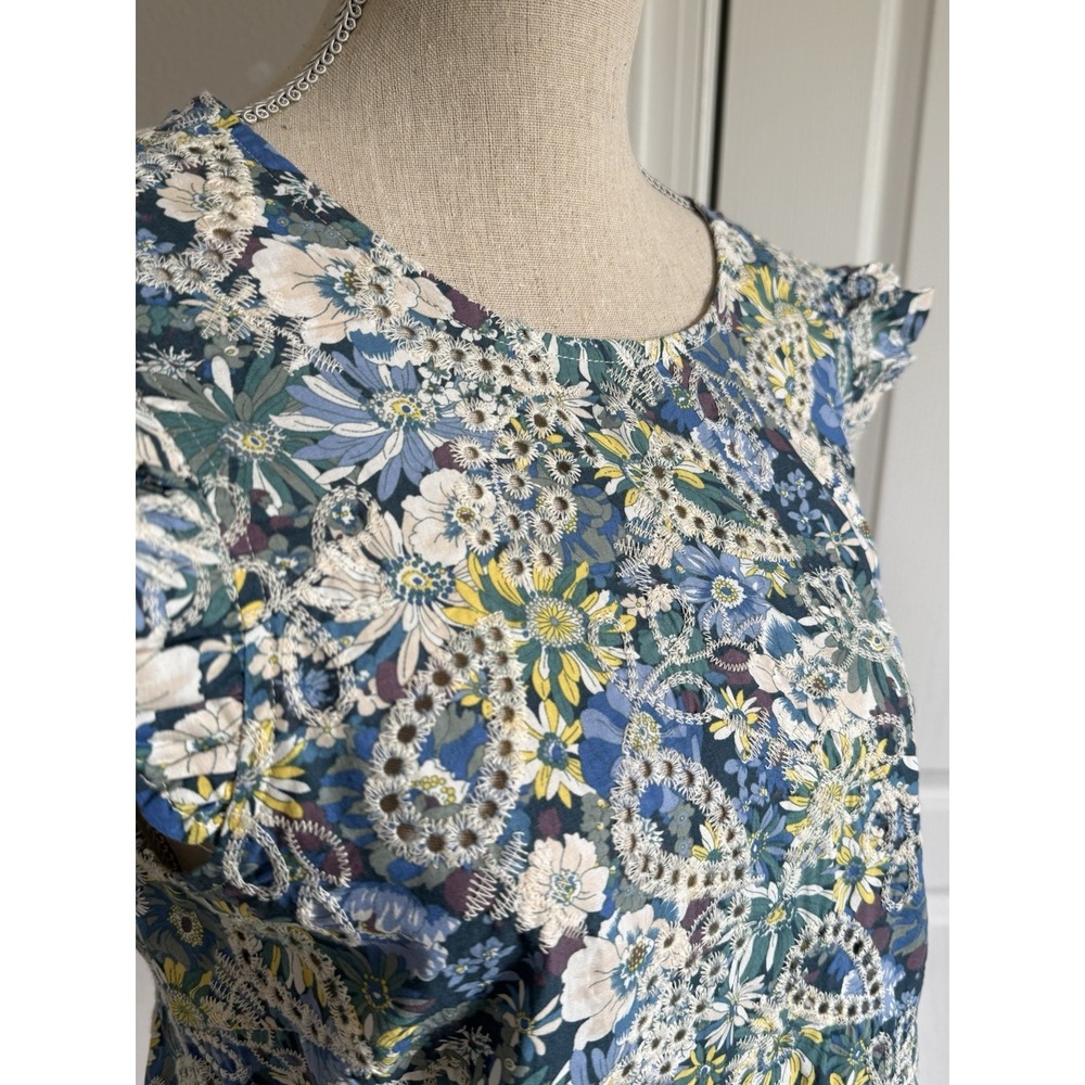 Solitaire Floral Eyelet Lace Ruffled Hem Sleeveless Top Short Medium CottageCore - Picture 2 of 10